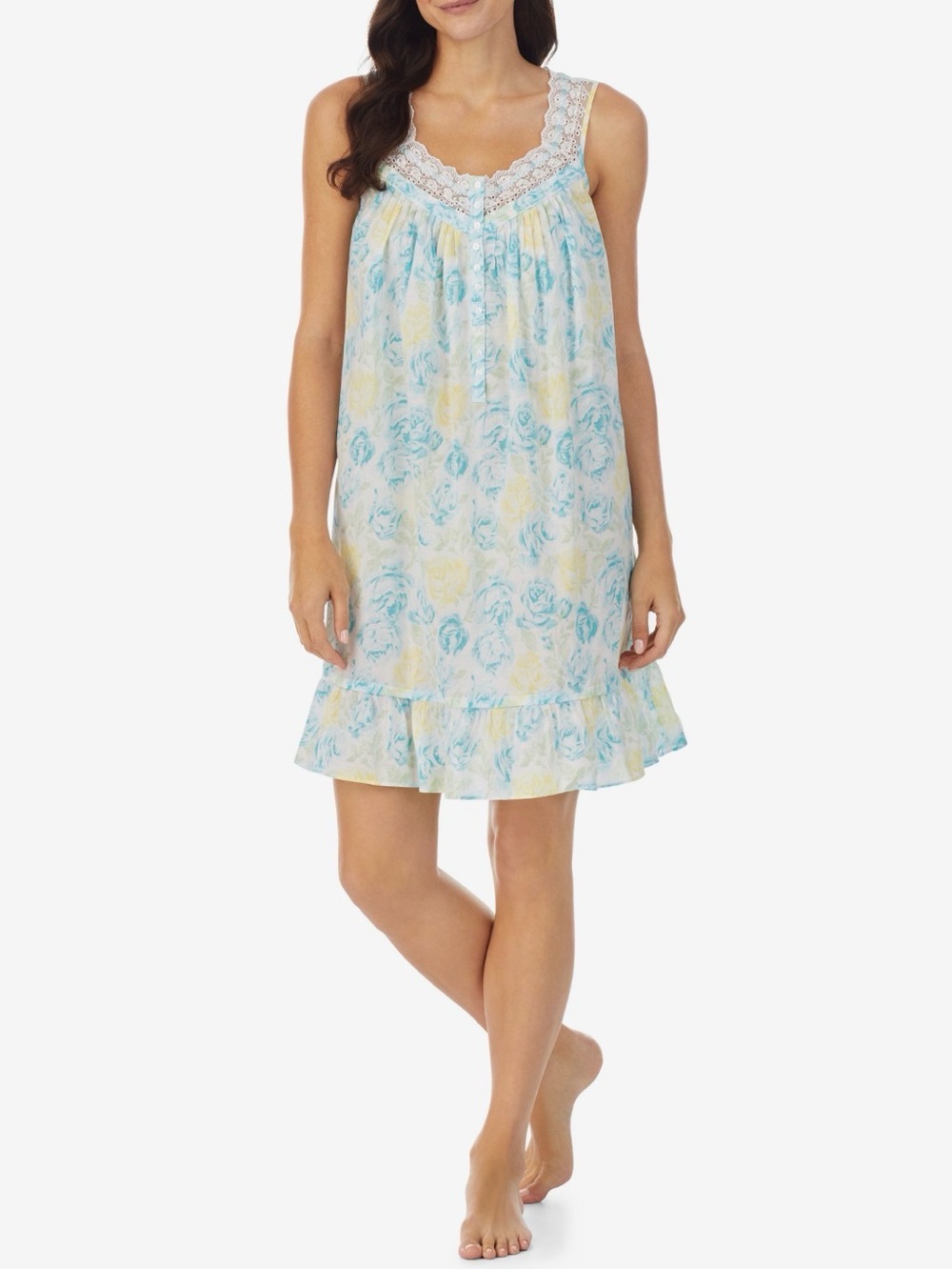 Eileen West, 100% Cotton Floral Lace-Trim Nightgown sz M